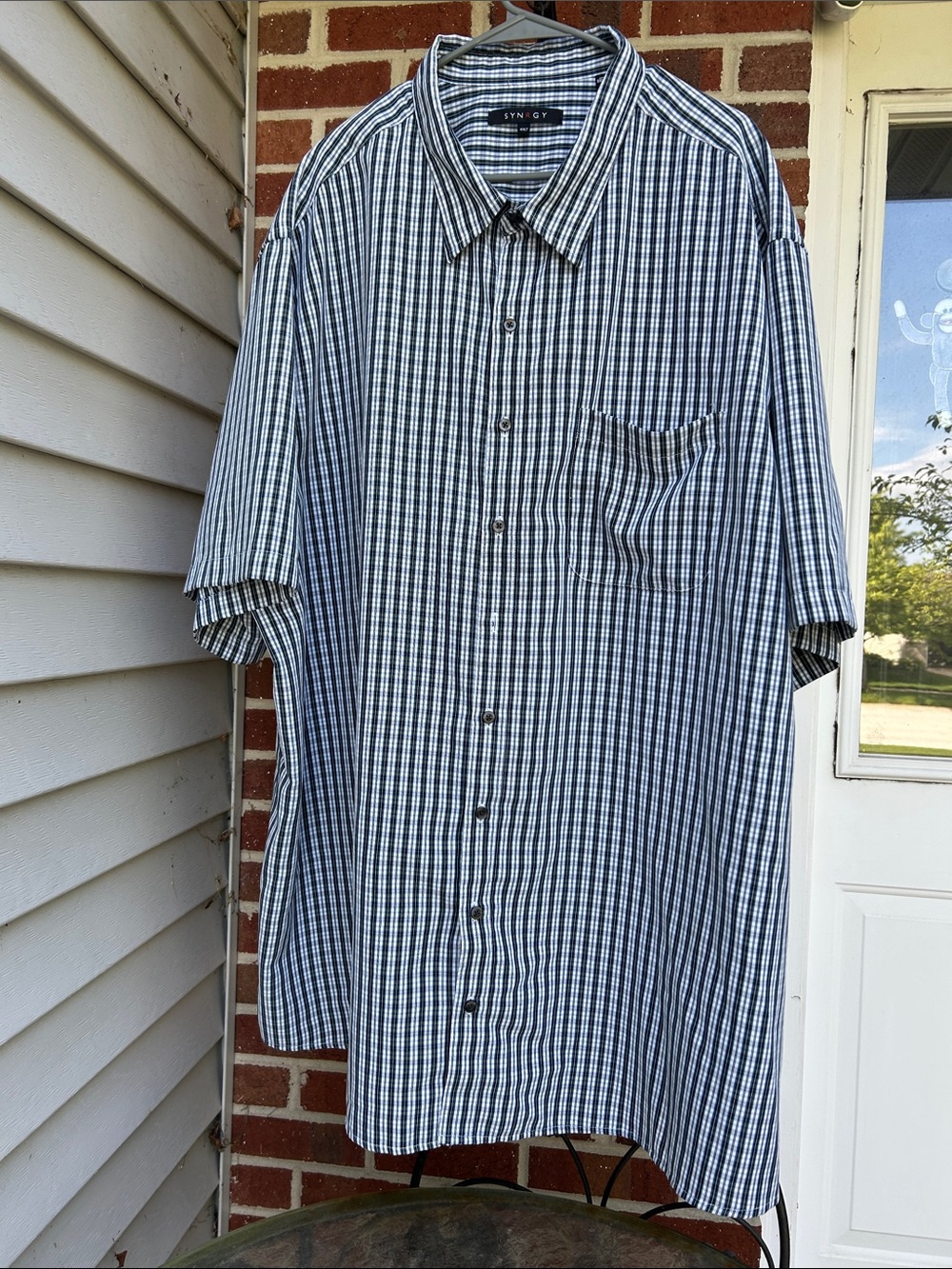 Synrgy Men's Short-Sleeve Button-Down Plaid Shirt - Blue/White 4XLT